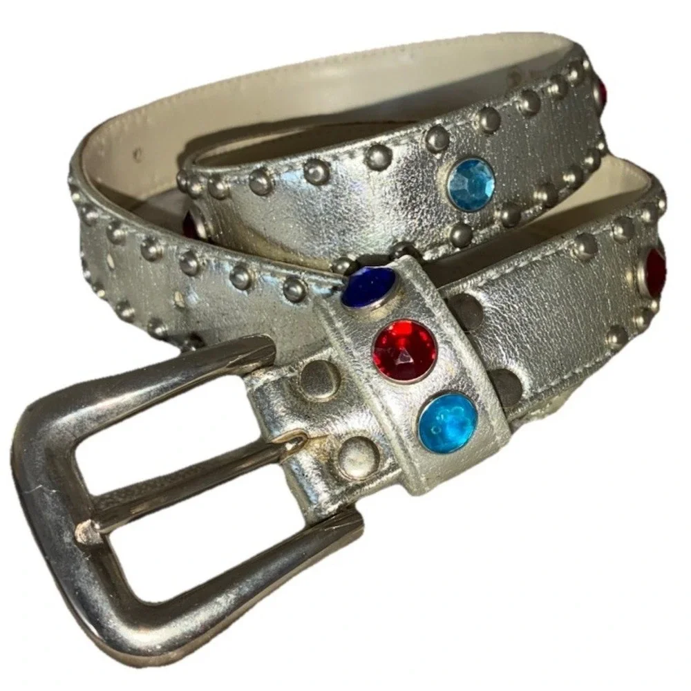 Vintage Belt Women's S/M Silver Rhinestone Belt Studded 80s Party Cowgirl 26-30